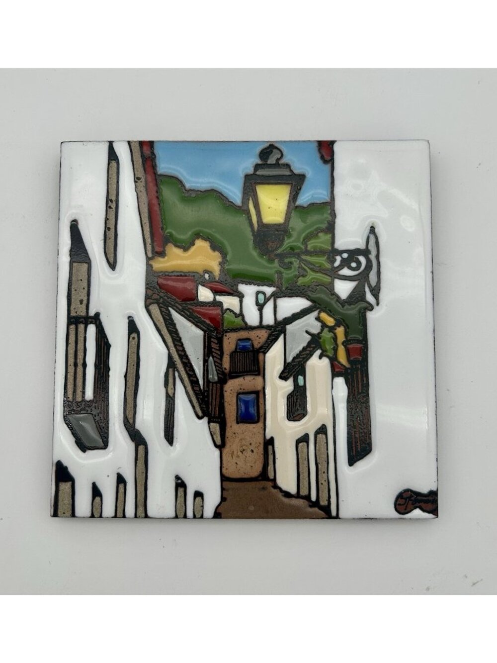 Vintage Guillermo St. Germier Tile Wall Hanging-6"-Spain-Signed